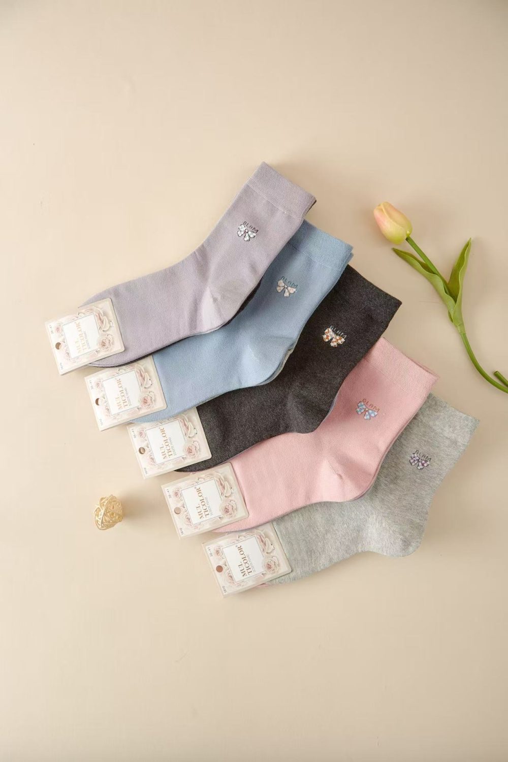 Delicate Butterfly Crew Socks|欧式浪漫花蝶袜|20件一打 - Image 2