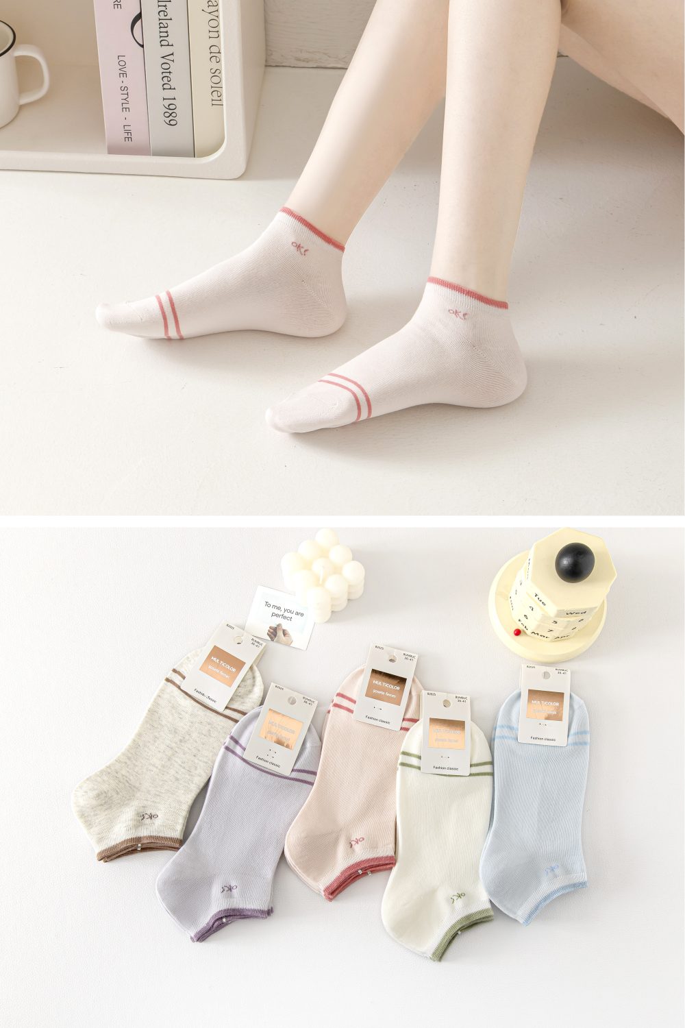 纯色小图案女短袜-1